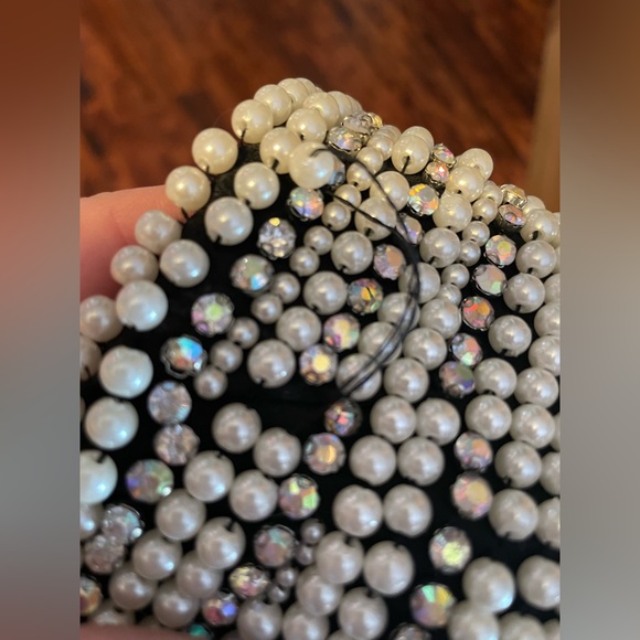 La Femme Silver Beads and Pearl Black Strapless Formal Dress, Prom,Dance,Wedding - Picture 10 of 12